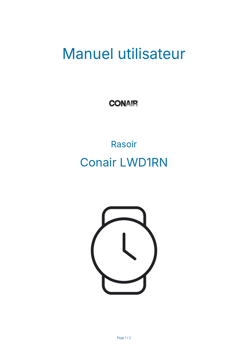 Page n°1 - Manuel utilisateur Conair LWD1RN