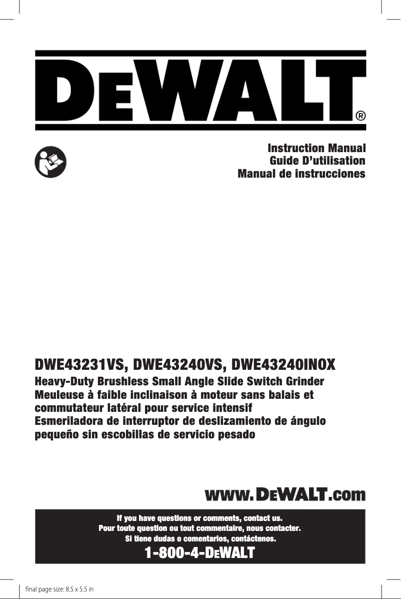 Page n°1 - Manuel utilisateur DeWalt DWE43240INOX