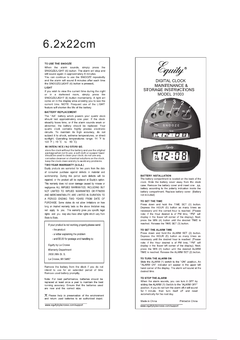 Page n°1 - Manuel utilisateur Equity 31003