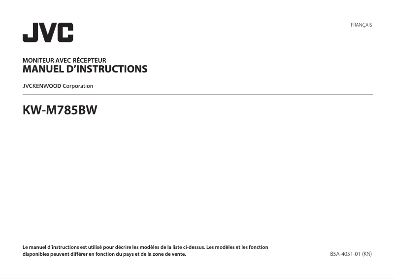 Page 1 de la notice Manuel utilisateur JVC KW-M785BW