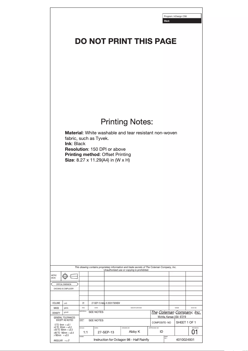 Page 1 of the manual User Manual Coleman Octagon 98