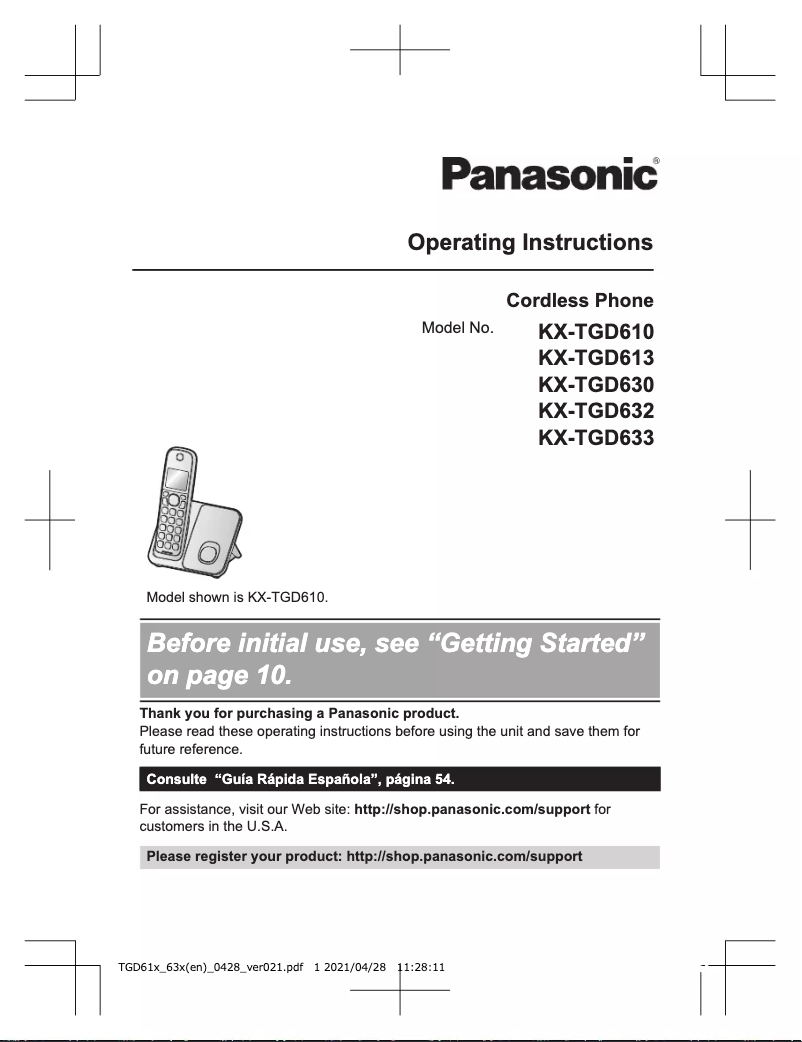 Page 1 de la notice Manuel utilisateur Panasonic KX-TGD613