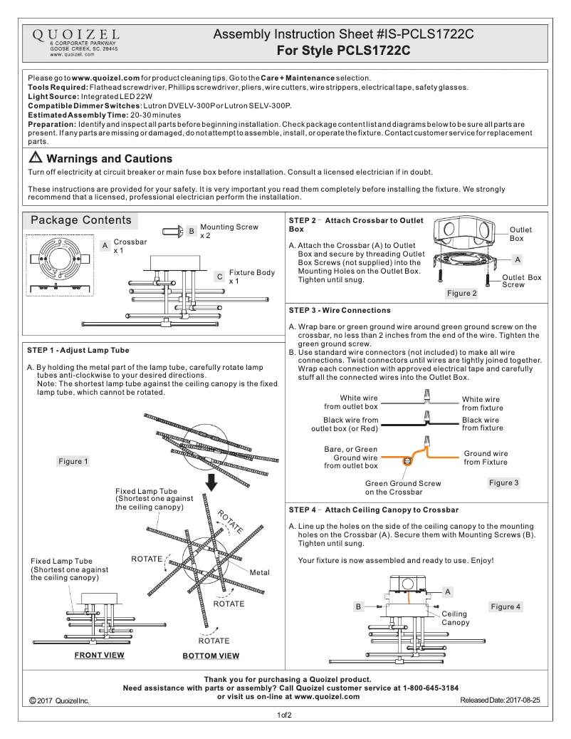 Page n°1 - Manuel utilisateur Quoizel PCLS1722C