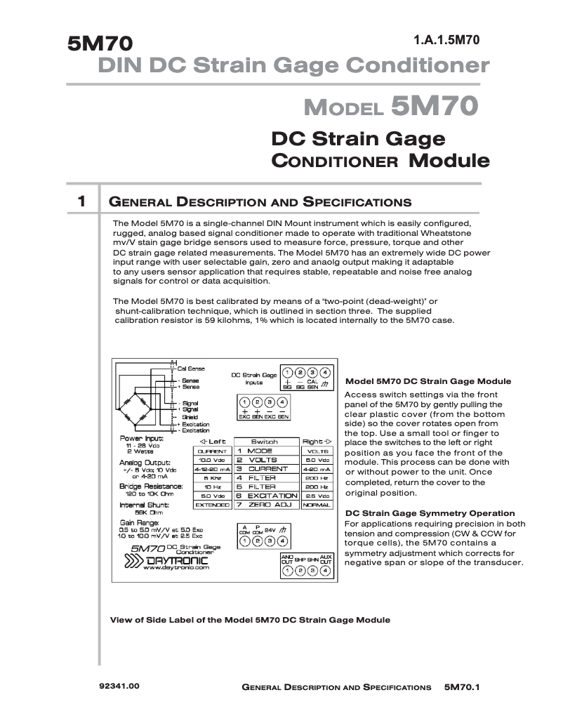 Page 1 de la notice Manuel utilisateur Daytronic 5M70
