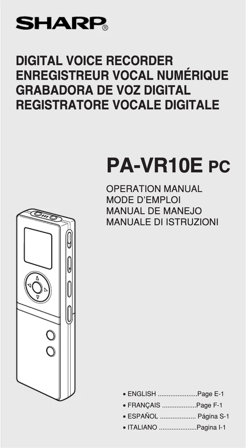 Image de la première page du manuel de l'appareil PA-VR10E