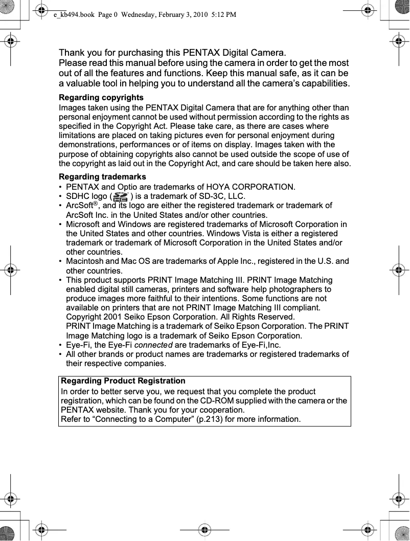 Imagen de la primera página del manual del dispositivo Optio L20