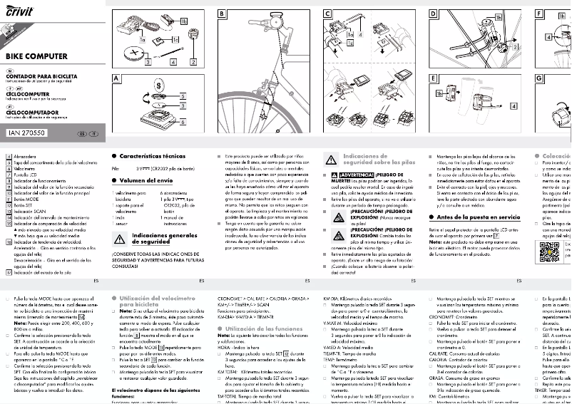 Page 1 de la notice Manuel utilisateur Crivit IAN 270550
