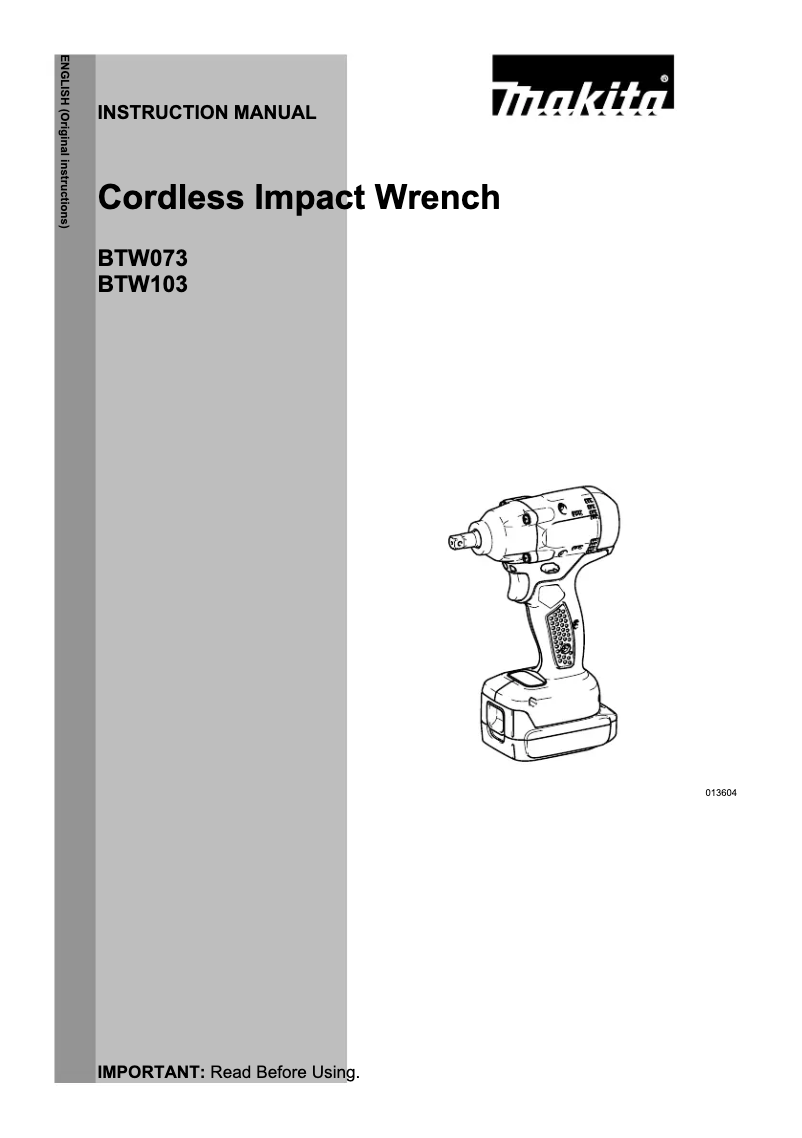 Page 1 de la notice Manuel utilisateur Makita BTW103Z