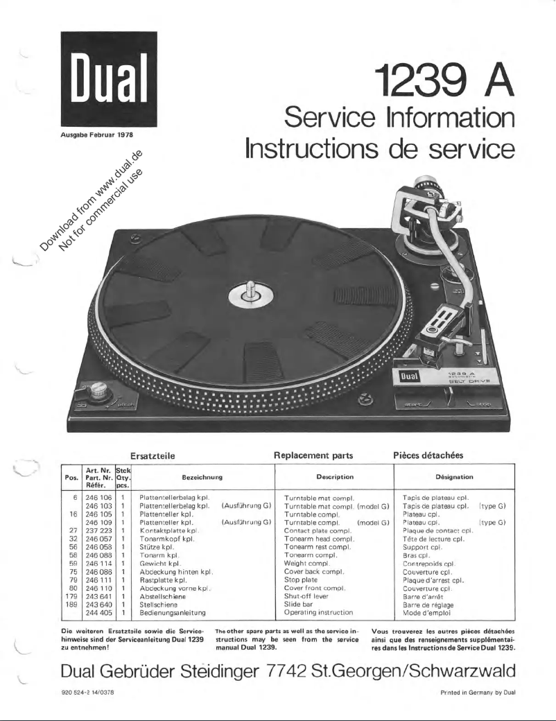 Image de la première page du manuel de l'appareil 1239 A