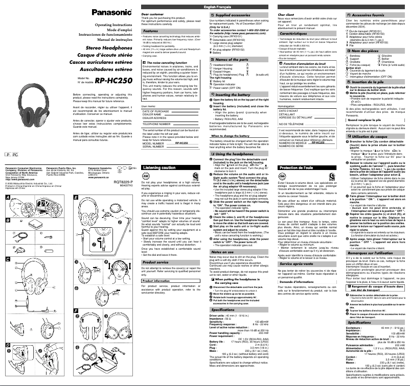 Página 1 del manual Manual de usuario Panasonic RP-HC250