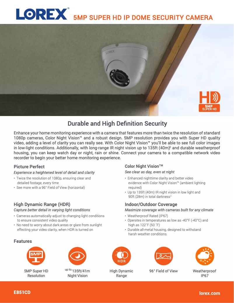 Página 1 del manual Ficha técnica Lorex E581CD-E