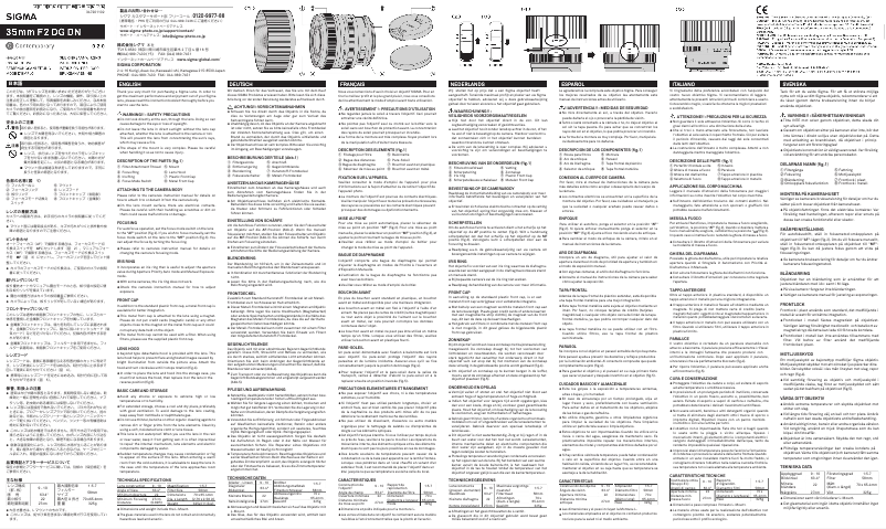Page 1 de la notice Manuel utilisateur Sigma Contemporary 35mm F2 DG DN