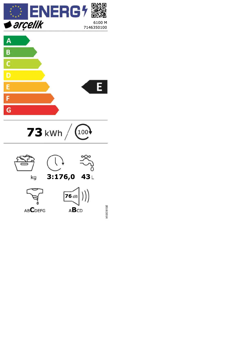 Page n°1 - Label énergétique Arçelik 6100 M