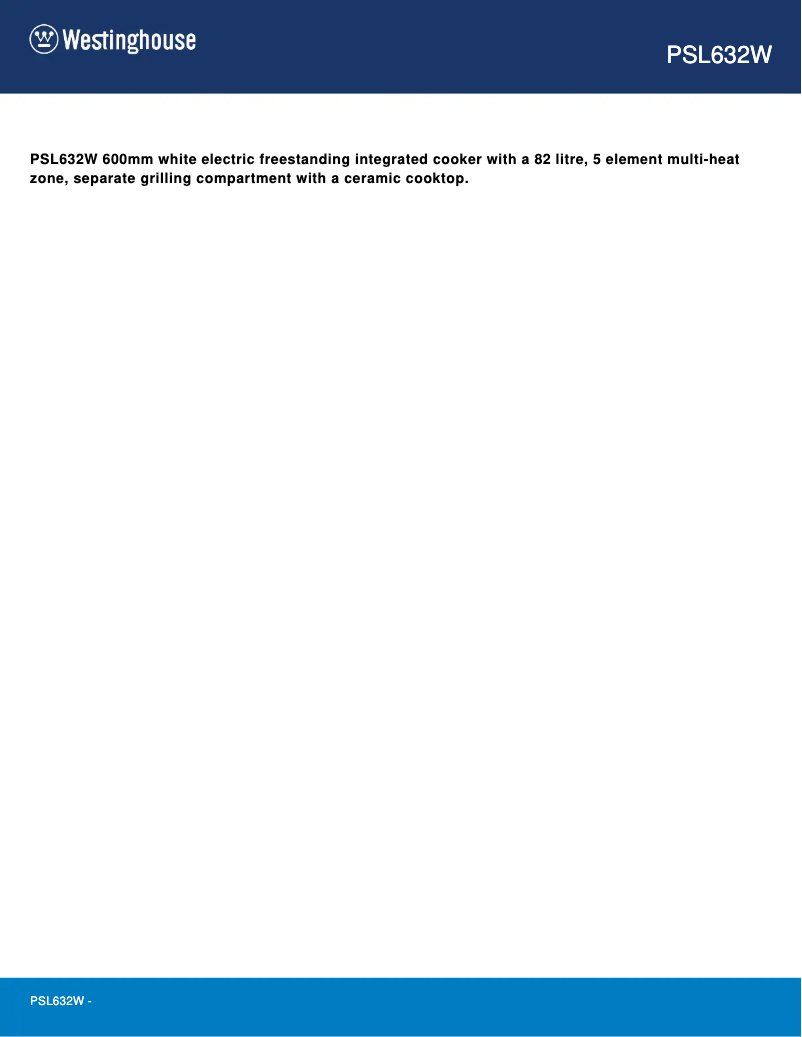 Page n°1 - Fiche technique Westinghouse PSL632W