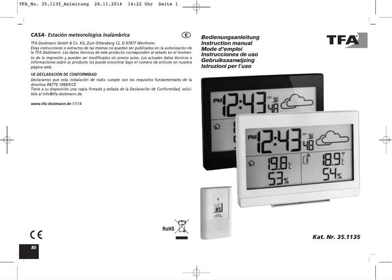 Page 1 de la notice Manuel utilisateur TFA Casa 35.1135.01