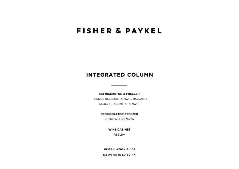 Page 1 de la notice Guide d'installation Fisher & Paykel RS7621FLJK1