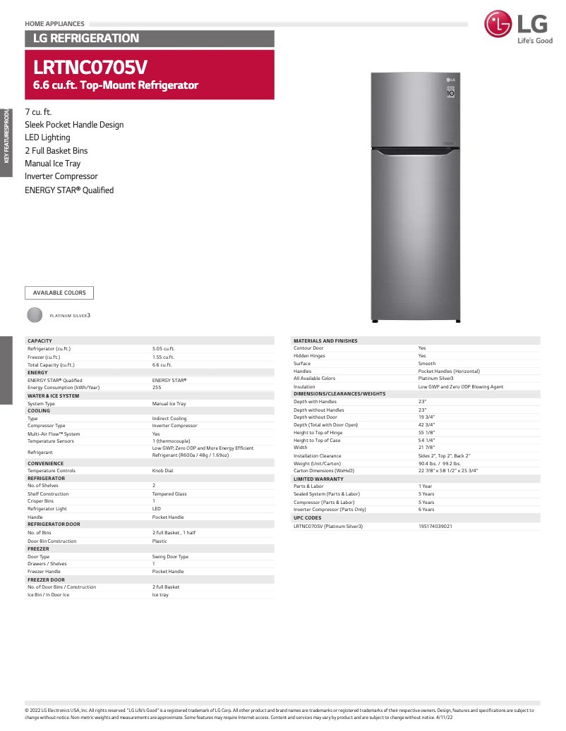 Imagen de la primera página del manual del dispositivo LRTNC0705V
