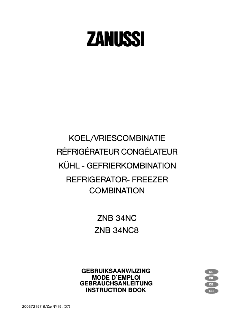 Page 1 de la notice Manuel utilisateur Zanussi ZNB 34 nc