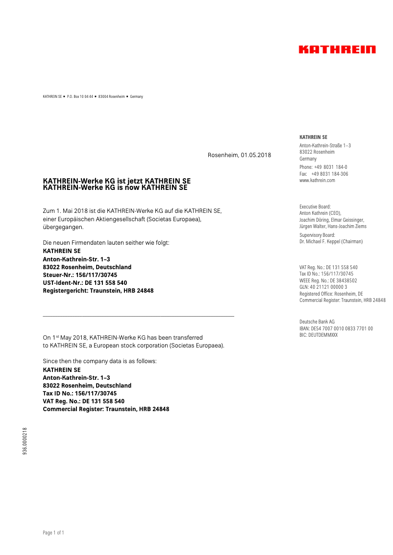 Page 1 de la notice Manuel utilisateur Kathrein MSK 30/L