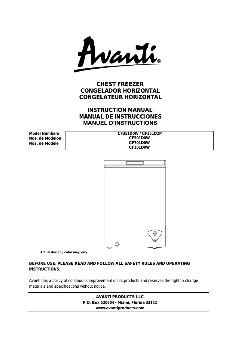 Page n°1 - Manuel utilisateur Avanti CF101D0W