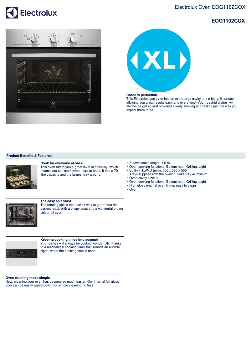Page n°1 - Fiche technique Electrolux EOG1102COX