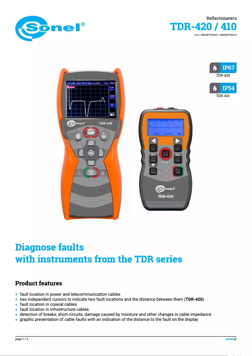 Página 1 del manual Ficha técnica Sonel TDR-410