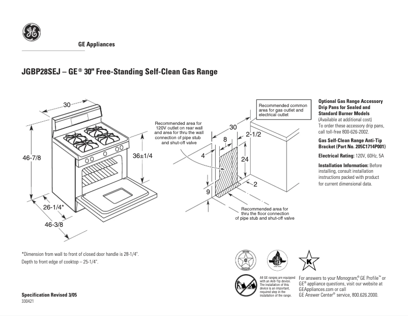 Página 1 del manual Ficha técnica GE JGBP28SEJSS