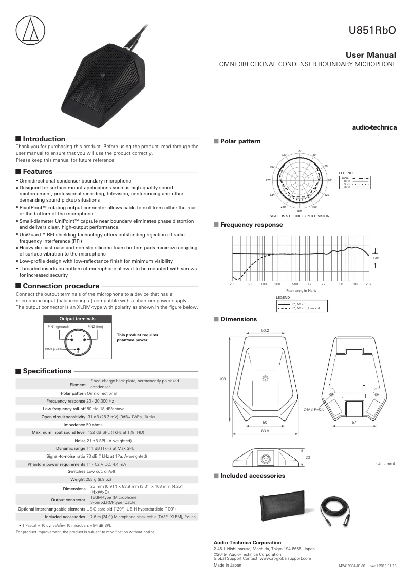 Page n°1 - Manuel utilisateur Audio-Technica U851RbO