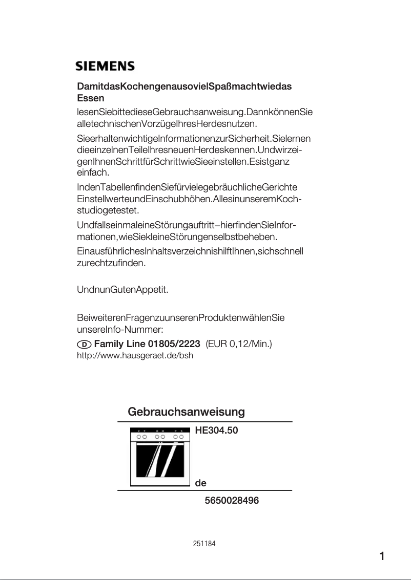 Page 1 de la notice Manuel utilisateur Siemens HE304250