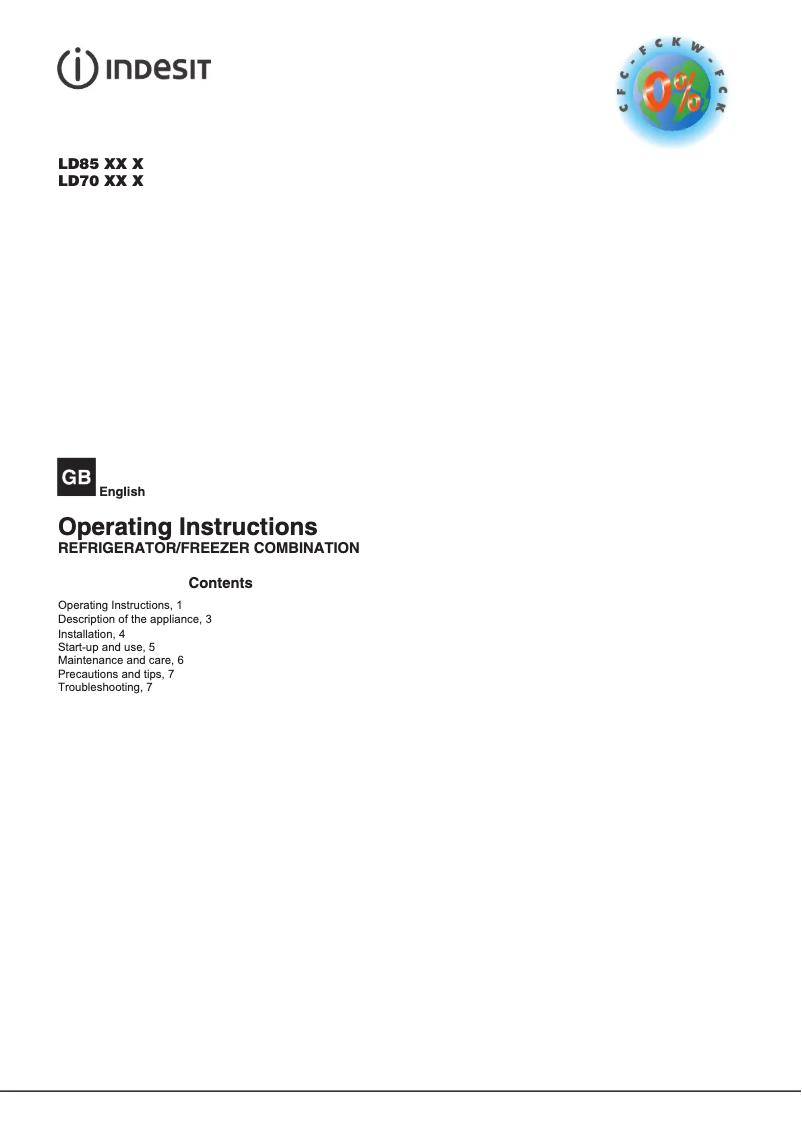 Page 1 de la notice Manuel utilisateur Indesit LD70 N1 W