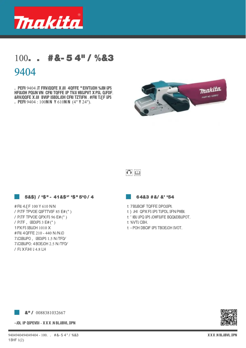 Page 1 de la notice Fiche technique Makita 9404