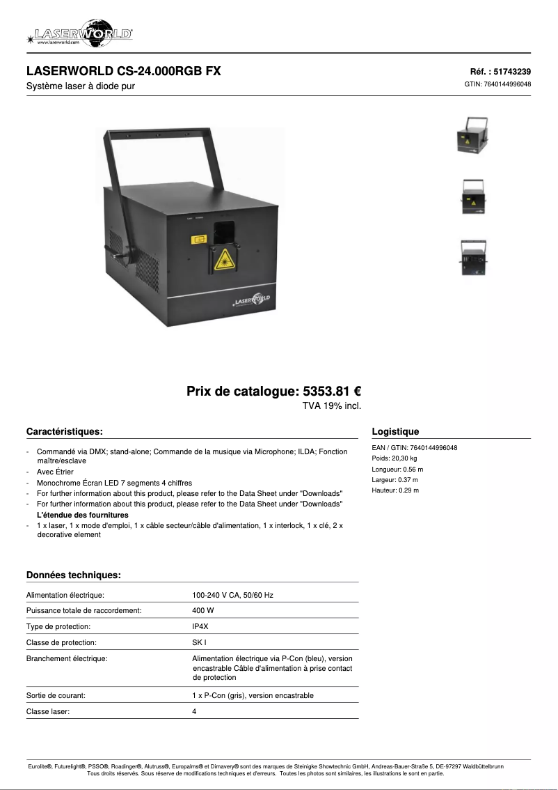 Page 1 de la notice Fiche technique Laserworld CS-24.000RGB FX