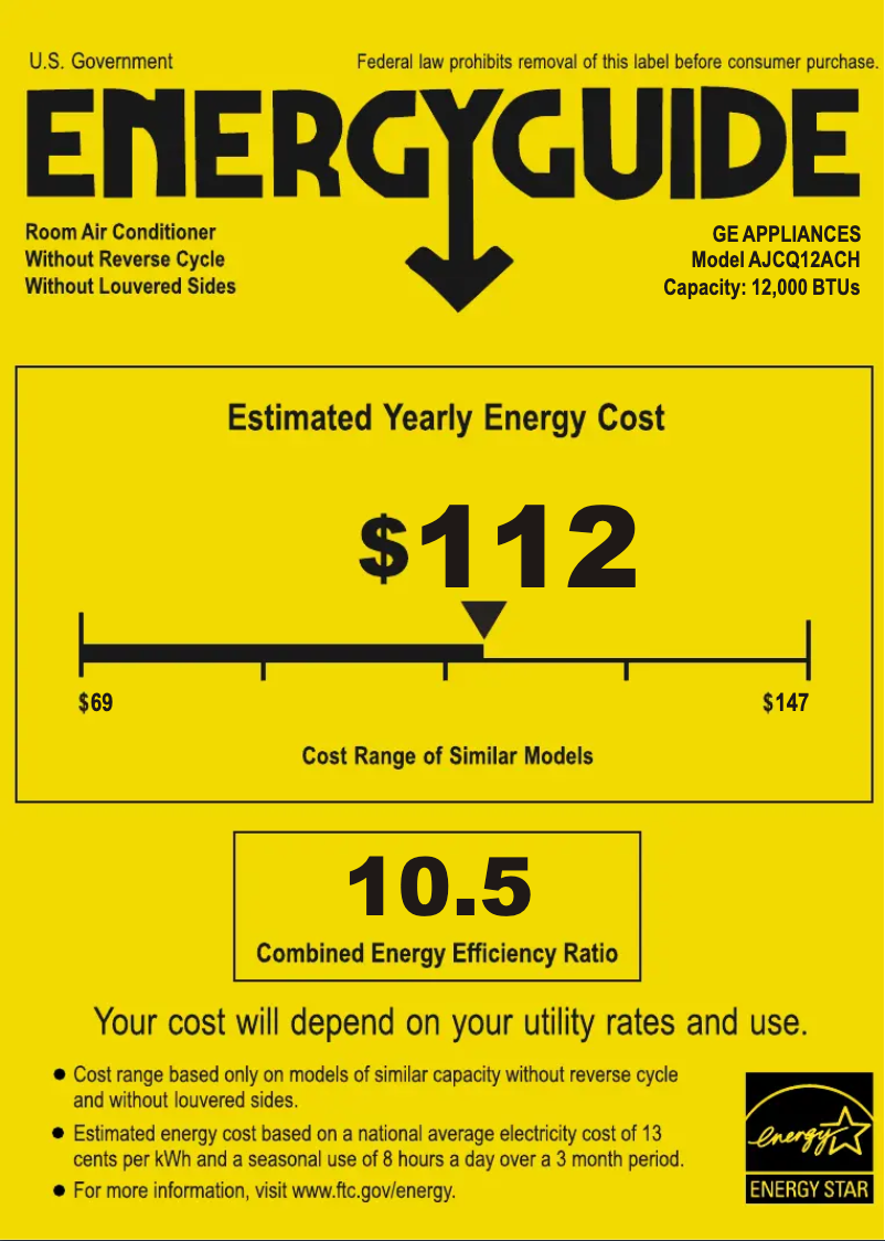 Page n°1 - Label énergétique GE AJCQ12ACH