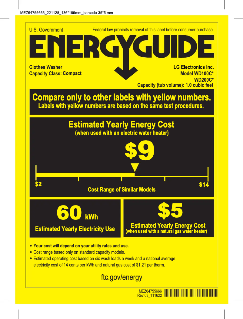 Página 1 del manual Etiqueta energética LG WD200CV