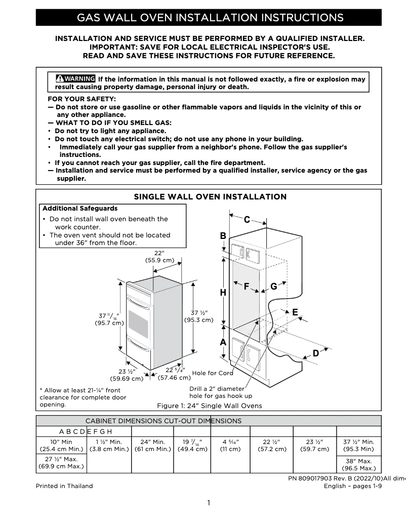 Page 1 de la notice Guide d'installation Frigidaire GCWG2438AW