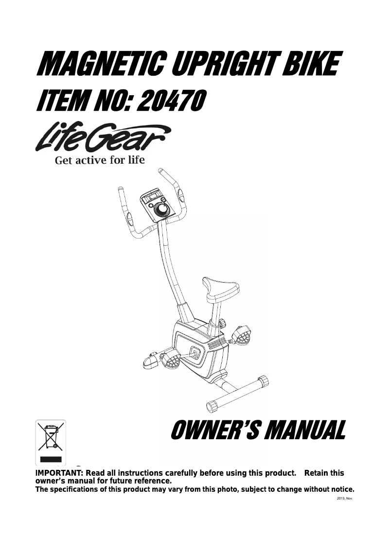 Image de la première page du manuel de l'appareil Accord Magnetic Upright Bike 20470