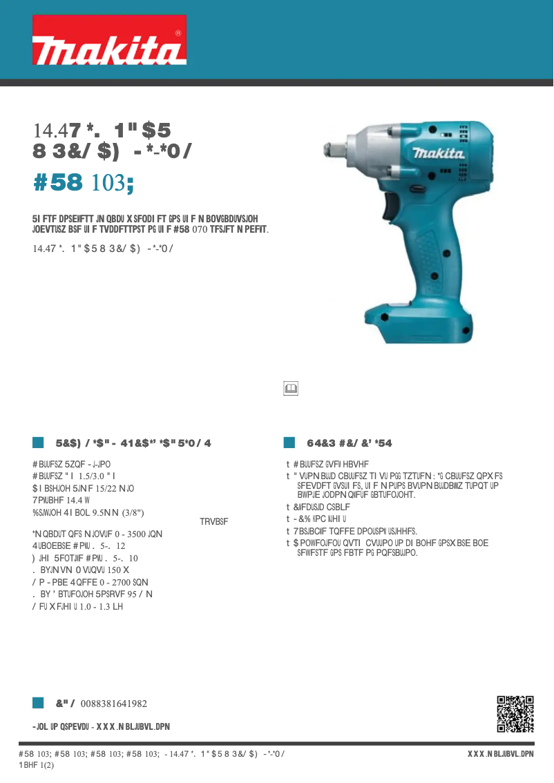 Page 1 de la notice Fiche technique Makita BTW103Z