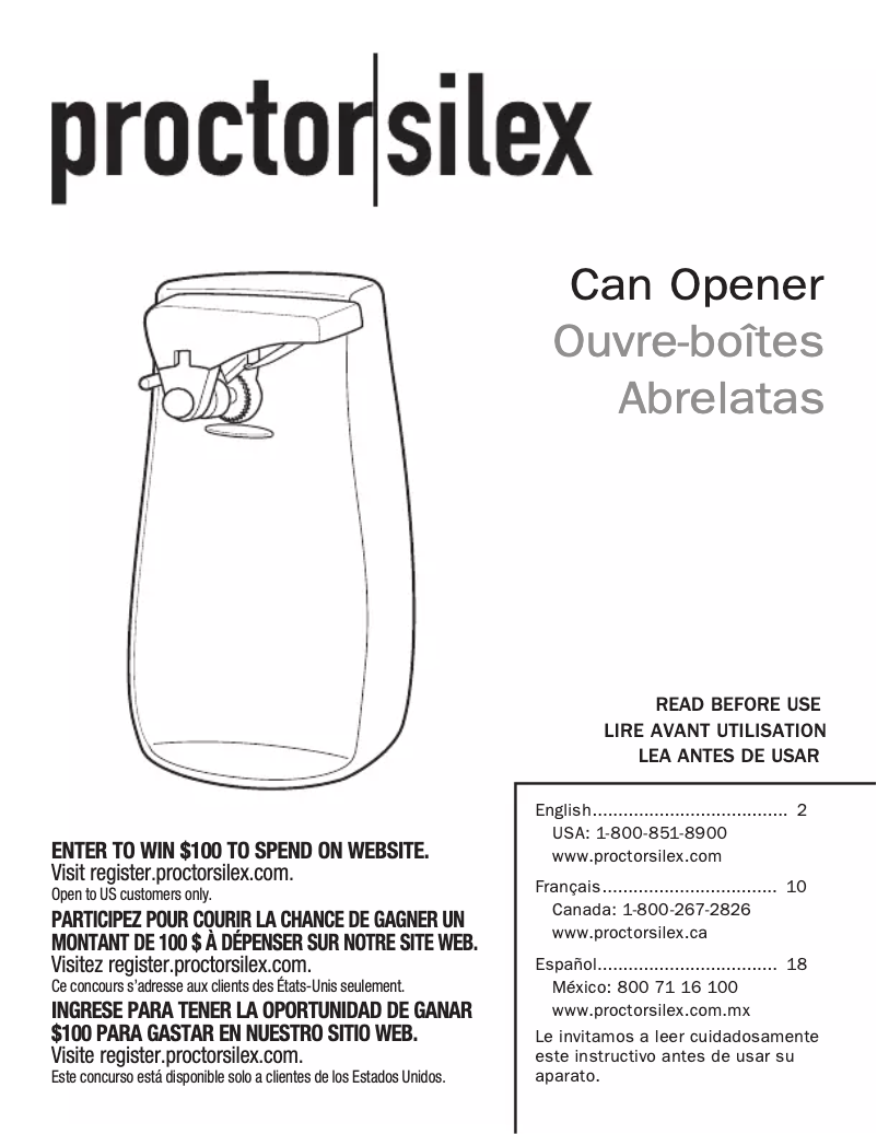 Page n°1 - Manuel utilisateur Proctor Silex 75226