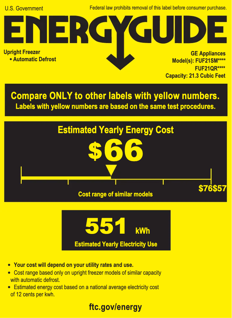 Page n°1 - Label énergétique GE FUF21QRRWW