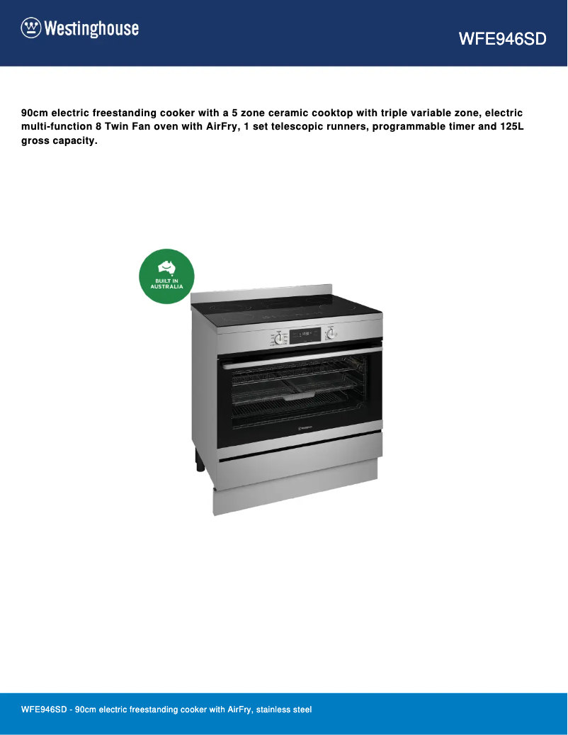 First page image of the manual for WFE946SD