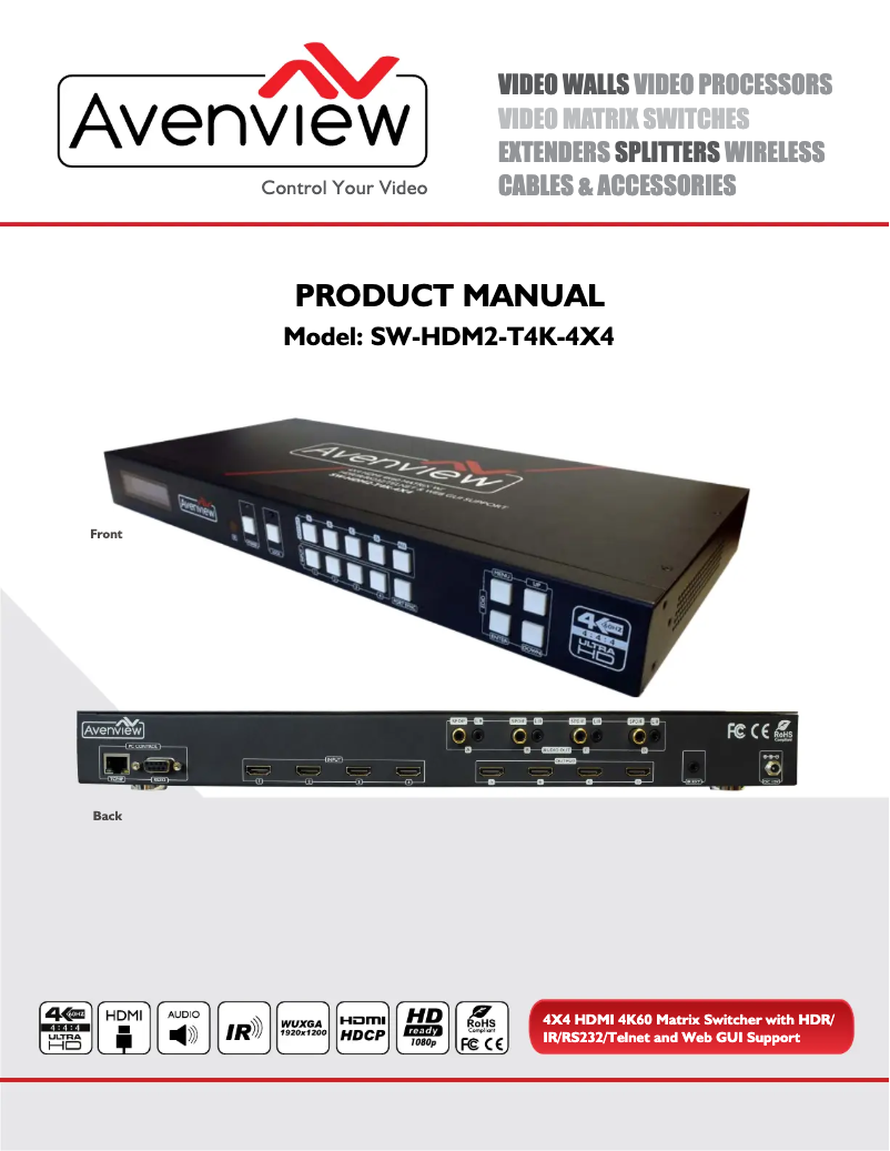 Page 1 de la notice Manuel utilisateur Avenview SW-HDM2-T4K-4X4