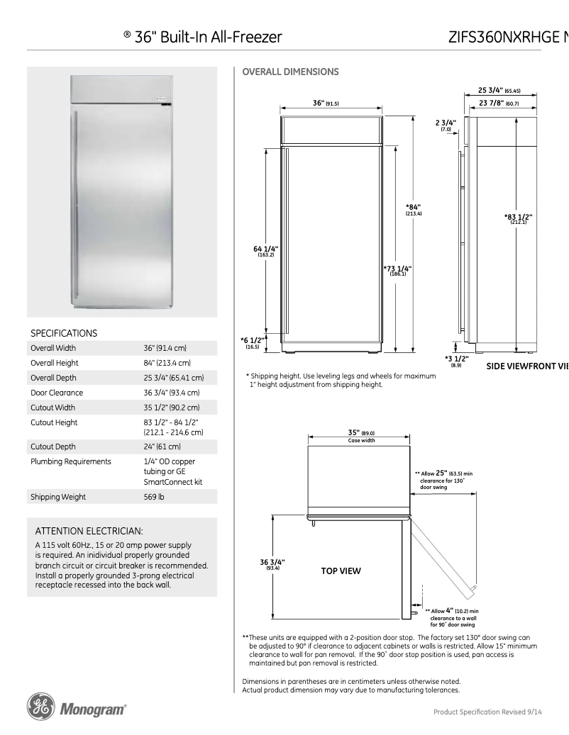 Page n°1 - Fiche technique GE ZIFS360NXRH