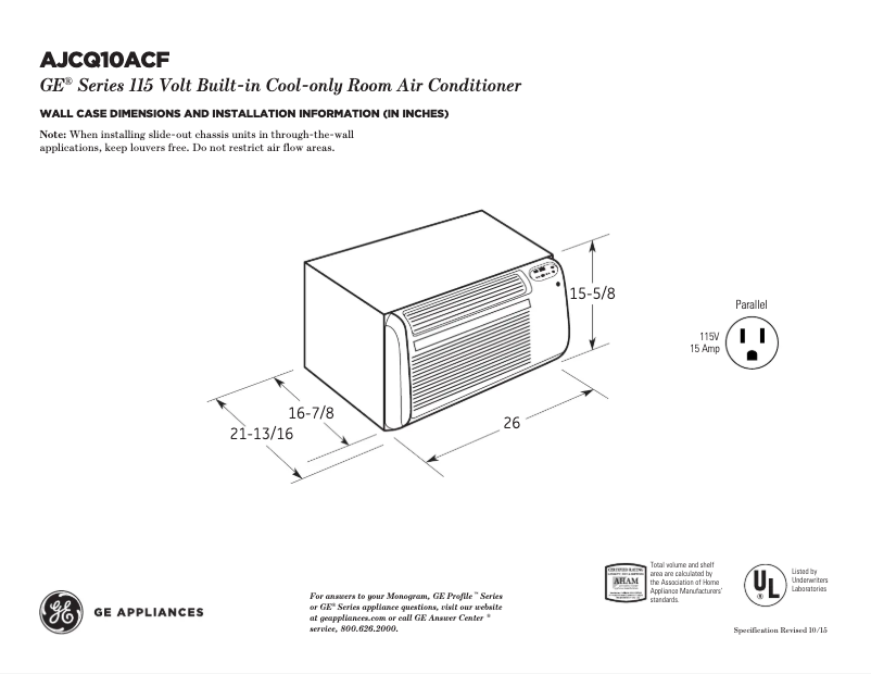 Página 1 del manual Ficha técnica GE AJCQ10ACF