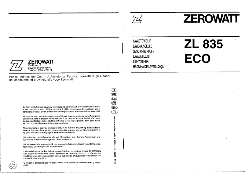 Image de la première page du manuel de l'appareil ZL 835 ECO