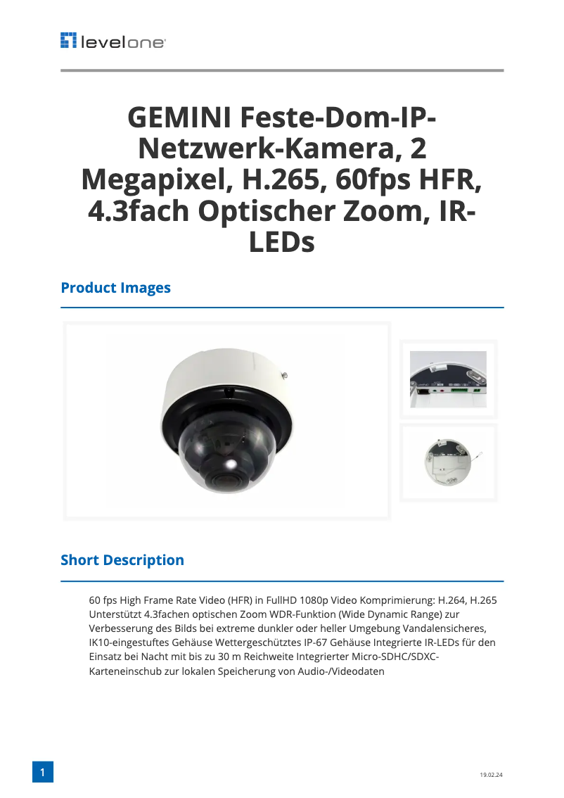Page n°1 - Fiche technique LevelOne FCS-3406