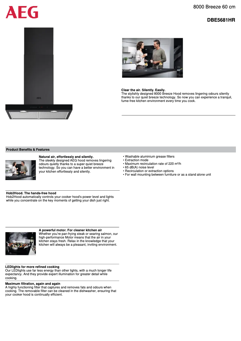 Page 1 de la notice Fiche technique AEG DBE5681HR
