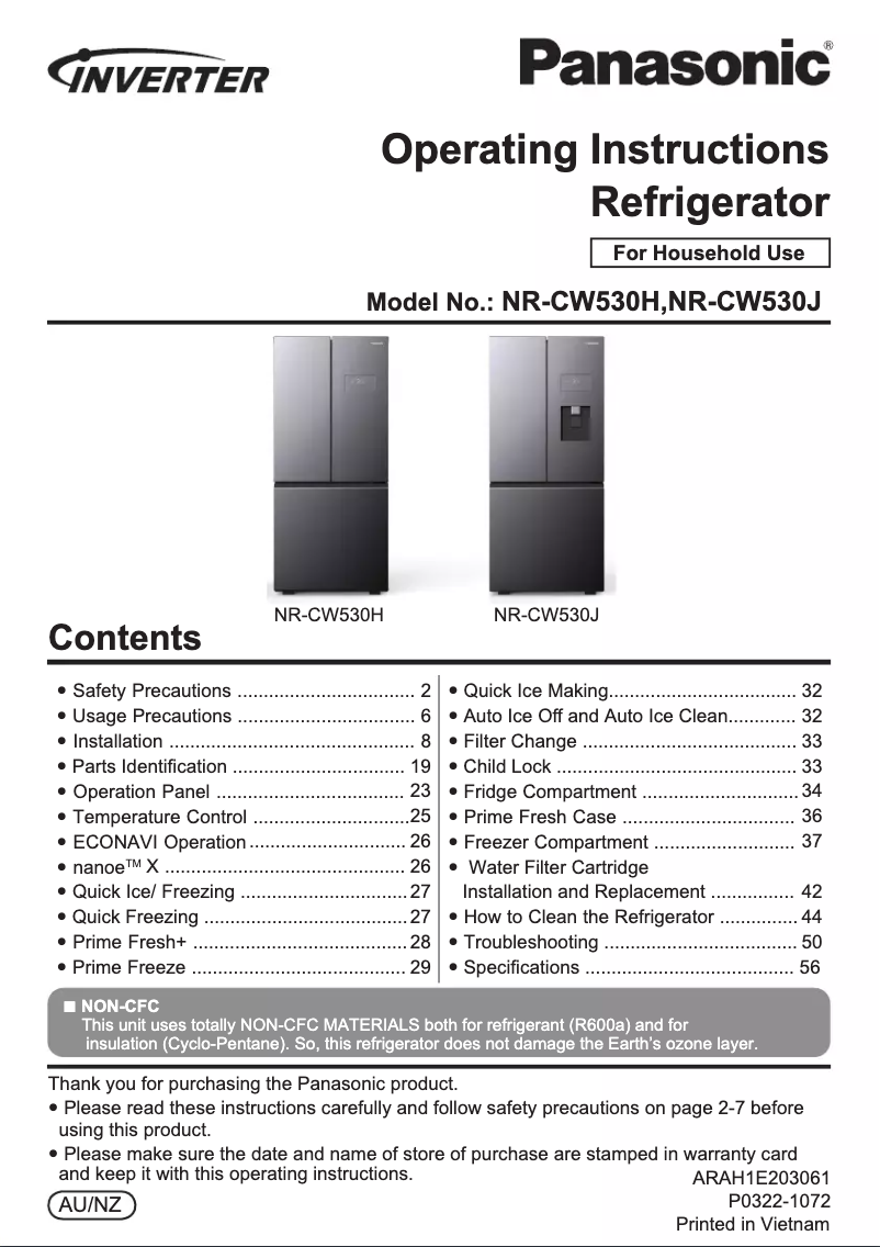 Page 1 de la notice Manuel utilisateur Panasonic NR-CW530H