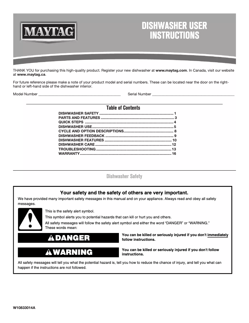 Page 1 de la notice Manuel utilisateur Maytag MDB8959SFZ