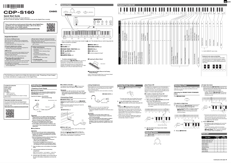 Page 1 de la notice Guide de démarrage rapide Casio CDP-S160