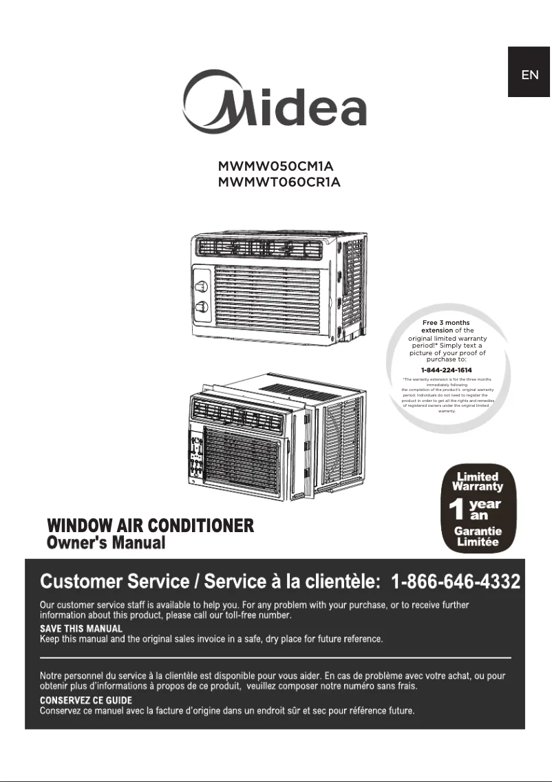 Page 1 de la notice Manuel utilisateur Midea MWMW050CM1A